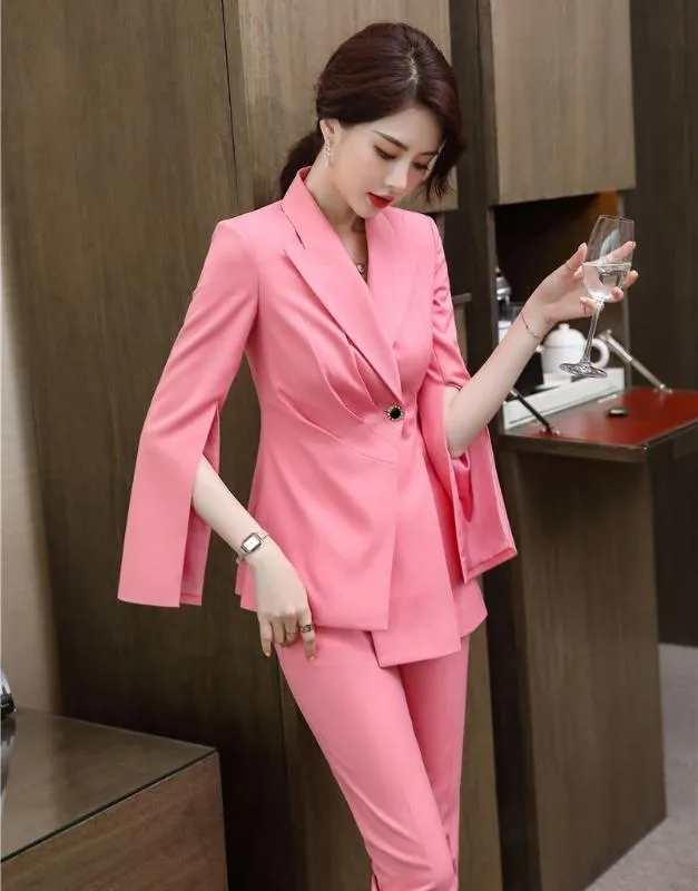 Ladies Elegant Pink Formal Women Business Suits With Pants And Jackets Coat  Professional Career Interview Clothes Plus Size 5XL From Minfenlan, $89.83