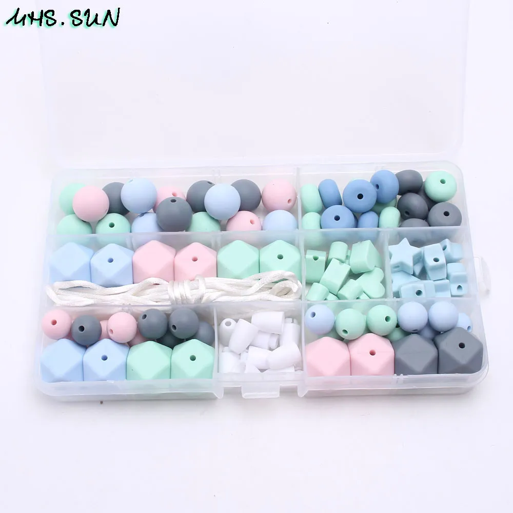 KT006 (2),$22.5.Teething Baby Teether Beads BluePinkGrey Silicone Beads Set Kits Kids Toddler DIY Nursing Jewelry Chew Pacifier ClipJPG