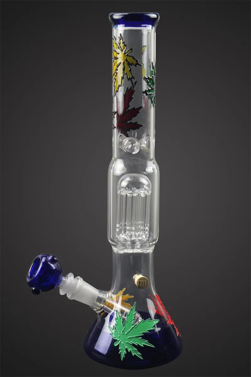 Bunte Blätter Glas Wasserbong Wasserpfeifen Pilz und Arm Perc 14 Zoll Dap Rig Bubbler für Rauchzubehör