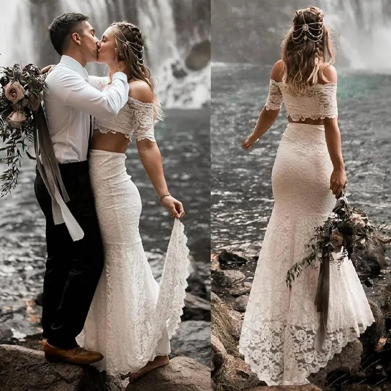 Robes De mariée De plage deux pièces, épaules dénudées, style Boho, robes De mariée De jardin, 2020