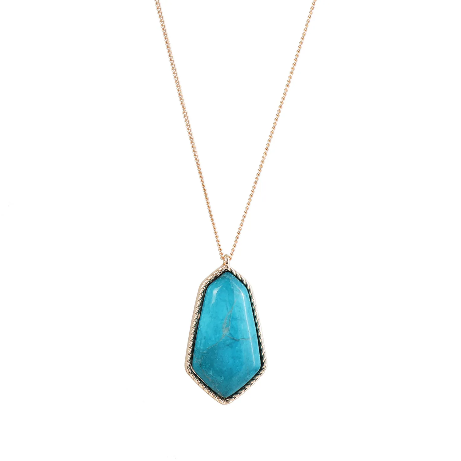 Fashion Blue Turquoise Natural Stone Pendant necklace gold plated long chain Necklaces for women jewelry