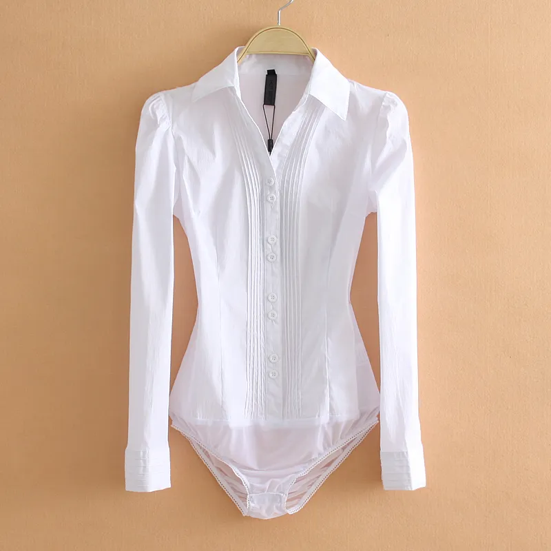 Office Lady Bodycon White Bridal Bodysuit Long Sleeve With Long Sleeves And  Turn Down Collar Womens Long Sleeved OL Suit Blouse XL From B121144507,  $14.7