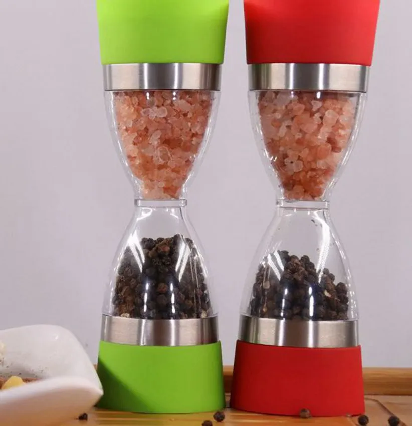 Manually adjustable thickness, hour glass 2 in 1 Dual Salt Pepper Mills,  Pepper Grinder