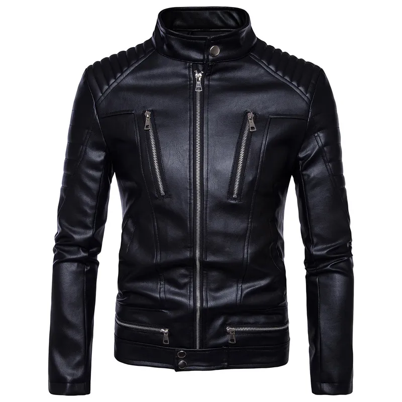 Mens bomber jackor mode män faux läder kappa dragkedja överrock motor jacka motorcykel cykel punk man varumärke toppfolthing