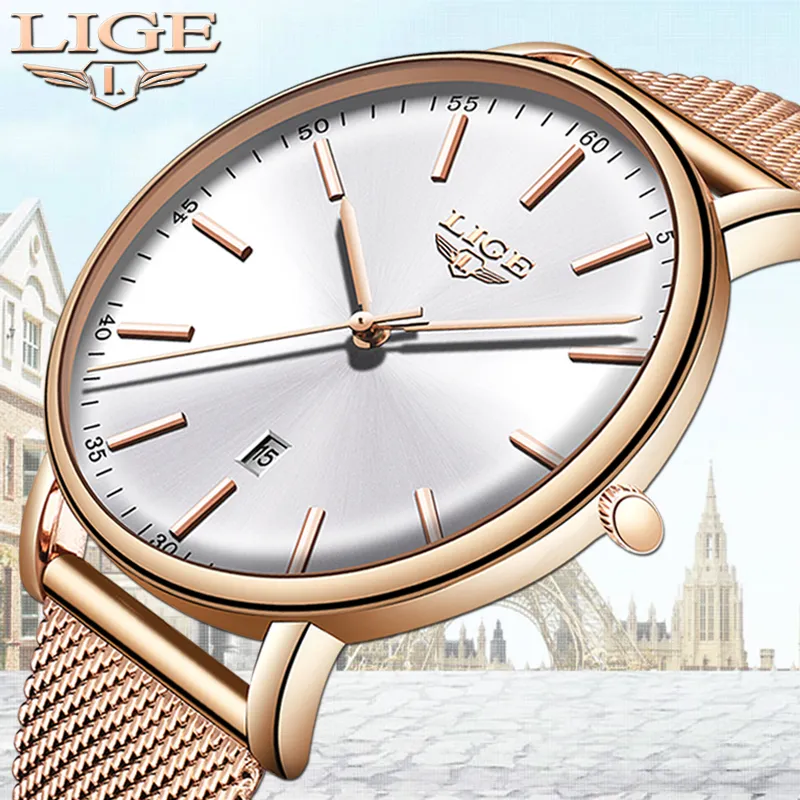 LIGE WOMENS Horloges Topmerk Luxe Waterdichte Horloge Mode Dames Roestvrijstalen ultradunne Casual Horloge Kwarts Klok CX200723