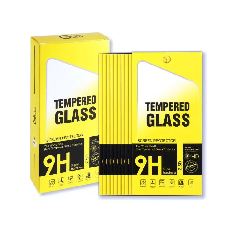 10 in 1 Yellow Detailhandel Papieren Box-pakketten voor iPhone 11 PRO X XR XS MAX 8 7 6 PLUS Gehard Glass Screen Protector Film Universal