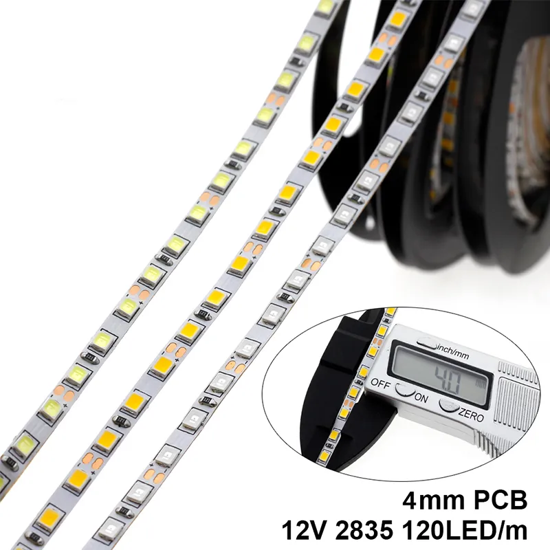 4mm smalle breedte DC12V LED-strip 2835 120LED / M flexibele strip licht wit, warm wit, blauw, groen, rood geen waterdichte strook