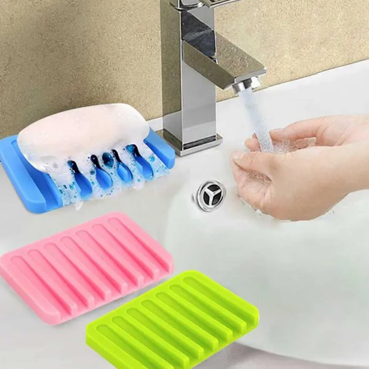 100pcs porte-savon en silicone porte-savon économiseur de plateau pour douche cascade/salle de bain/cuisine/comptoir, gardez les barres de savon à sec fournitures de nettoyage LX2397