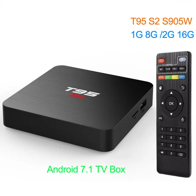 T95 S2スマートテレビボックスアンドロイド7.1 2GB 16GB Amlogic S905Wクワッドコア2.4GHz Wifiセットトップボックス1GB8GB T95S2