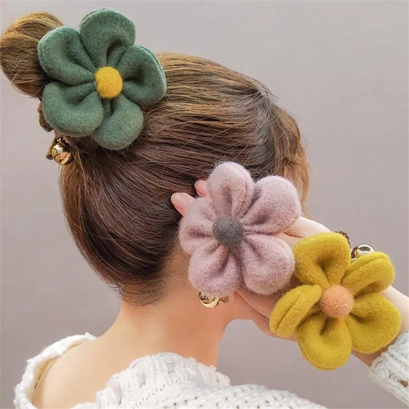 Stor blomma koreansk stil Hariy Hårklämma Elastiskt hårband Håraccessoarer För Kvinnor Flickor Hästsvanshållare Scrunchies Hårnålar