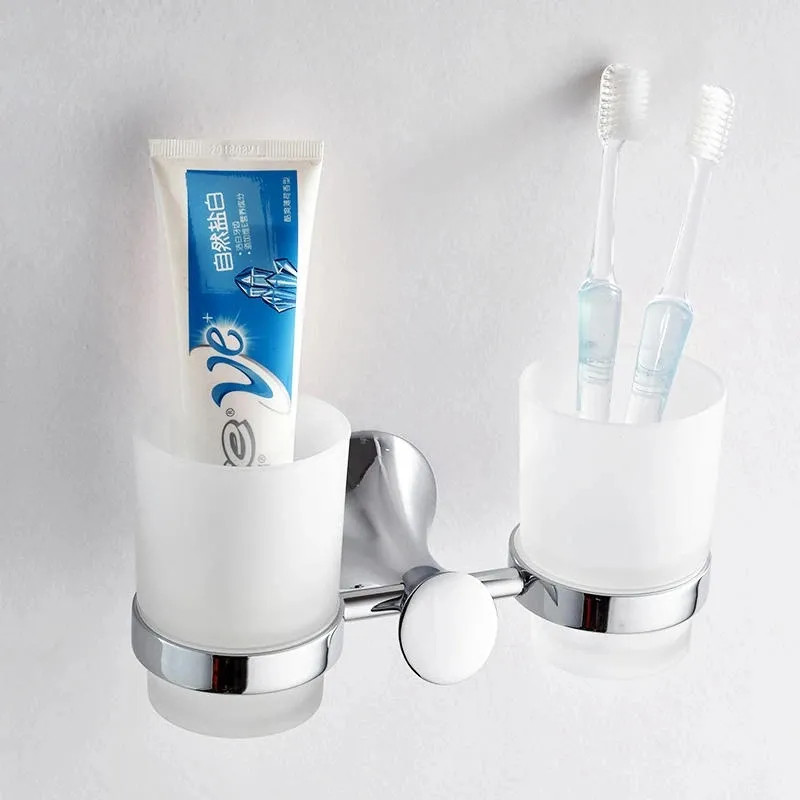 Porte-gobelet chromé en alliage de zinc tasses en verre accessoires de rangement de salle de bain porte-gobelet à dents brosse à dents