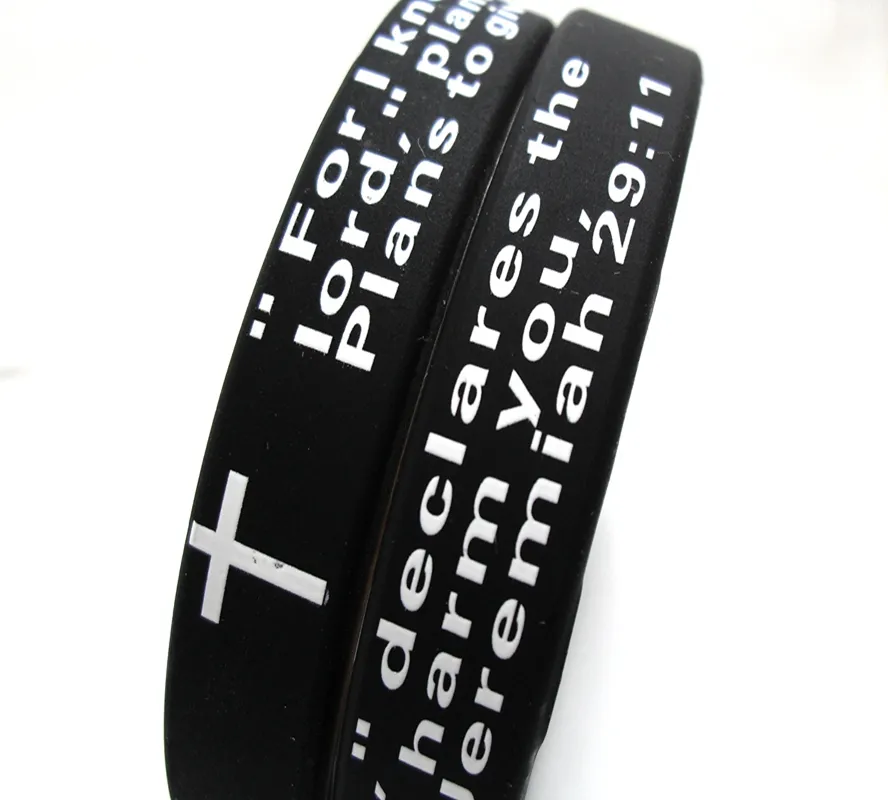 Bulk partier 100st engelska Jeremiah 2911 lords bön män mode kors silikon armband armband hela religiös Jesus jude311n