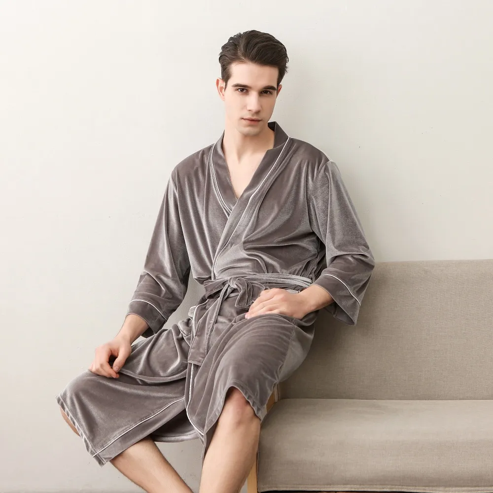 Men's Jacquard Silk Velvet Robe in Gold and Black Baroque Art Deco Style