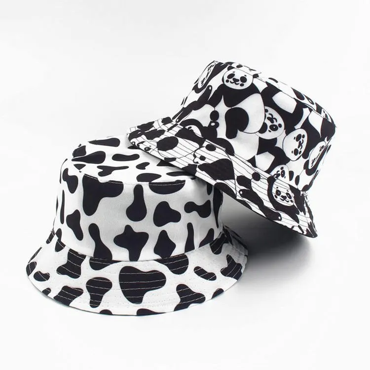 Milch Cow Print Fisherman hat Women's double Bucket hat men's Animal design panda hat Party Hats 3 style T2C5254