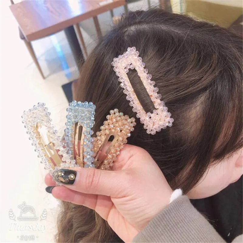 Nya Kvinnor Tjej Korea Hollow Waterdrop Crystal Hair Tillbehör Kristallpärlor Hårklipp för tjejer Hårbågar Hårpins Barrettes