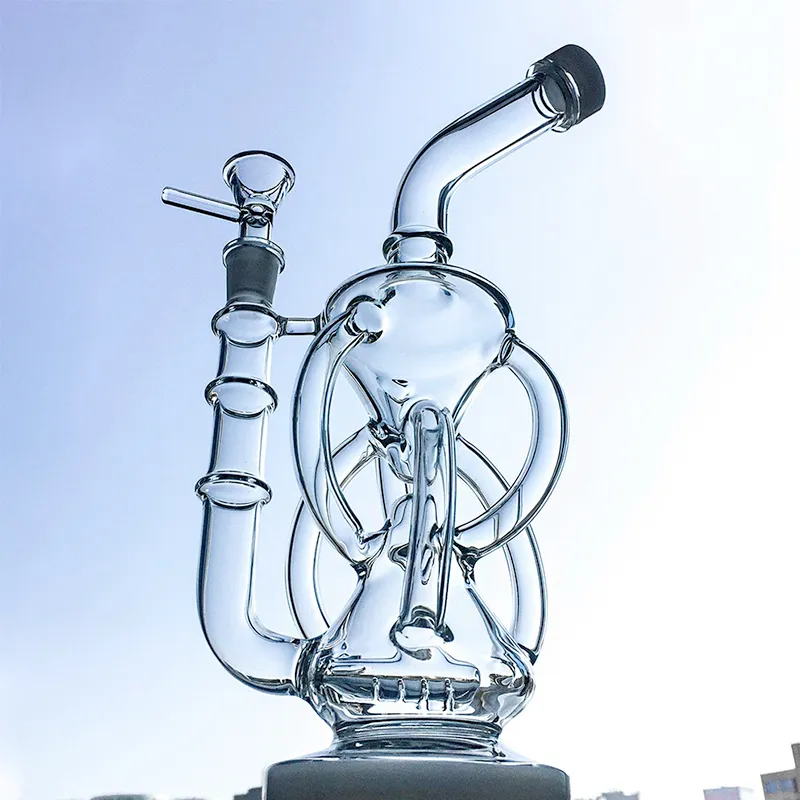 11. Unikalne Clear Glass Bong Inline Perc Oil Dab Rigs Recykler Pipes Water Fogahs 14mm Samica Złącze z Rury Miska