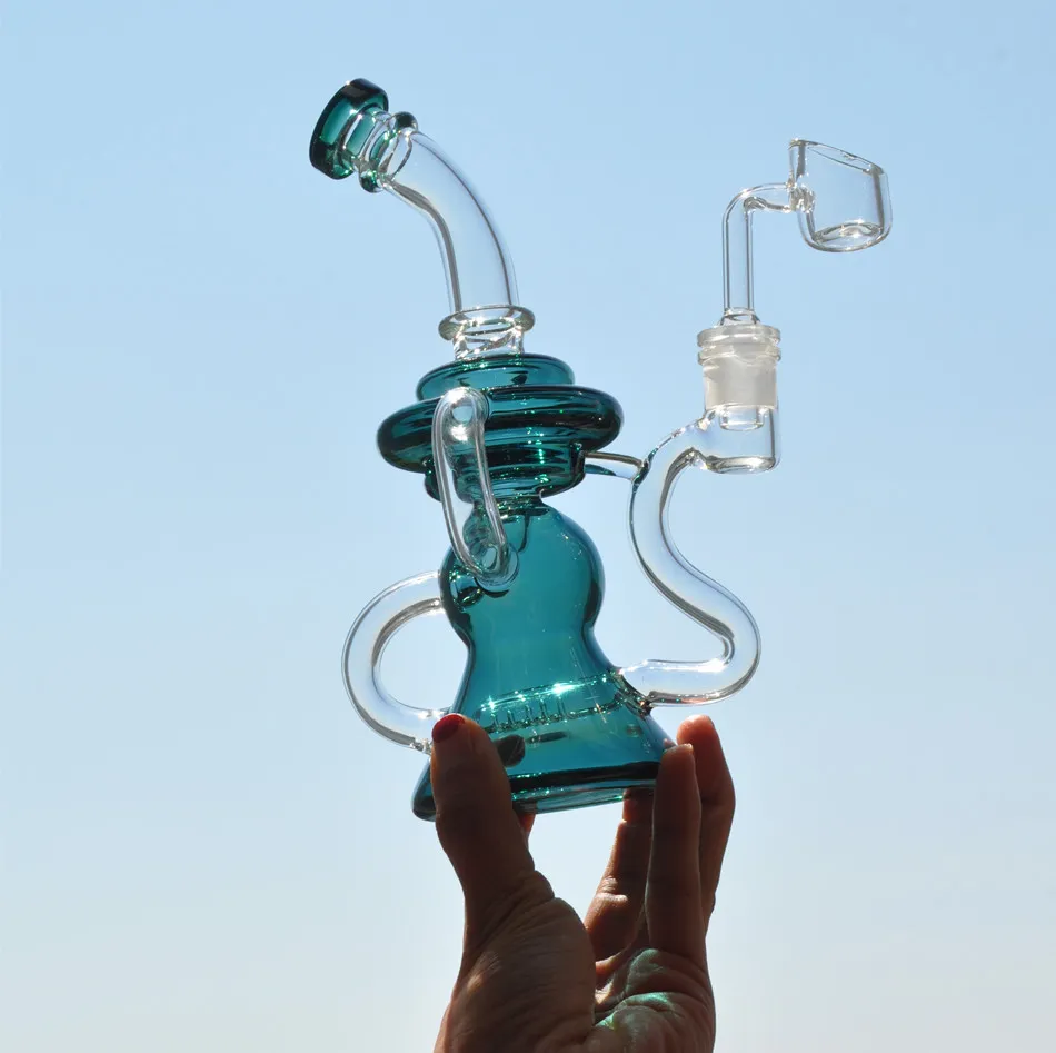 7.8 inchs Klein Recycler Oil Rigs Hookahs Glass Water Pipes Unique Bong Dab Smoke Pipe Glasses Water Bongs With 14mm banger