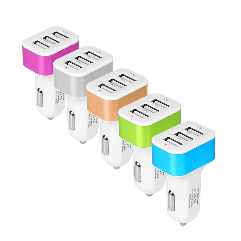 3 USB caricabatterie cellulare caricabatteria da auto in lega di alluminio 2.1A + 2,0 A + 1,0A auto universale 12V adattatore di alta qualità Cellulare