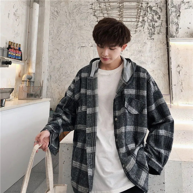Camicia A Quadri Autunnale Moda Uomo Retro Casual Giacca Di Lana Con Cappuccio Da Uomo Streetwear Cappotto Di Lana Coreano Allentato Camicie Da Uomo M 2XL Da 27 7 DHgate