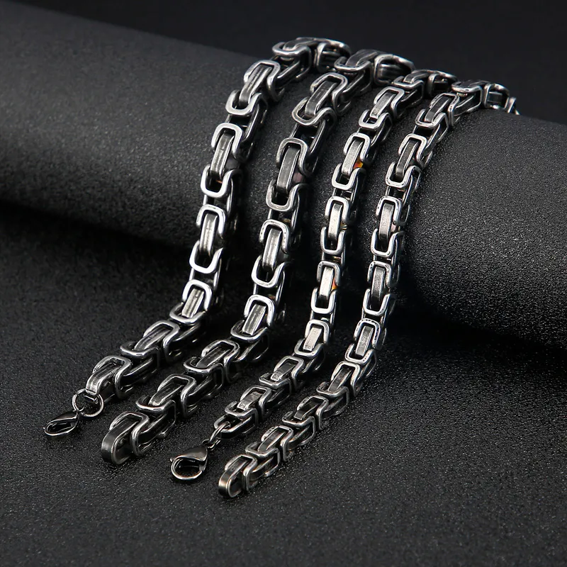 Vintage Black Byzantine Link Chain Mens Stainless Steel