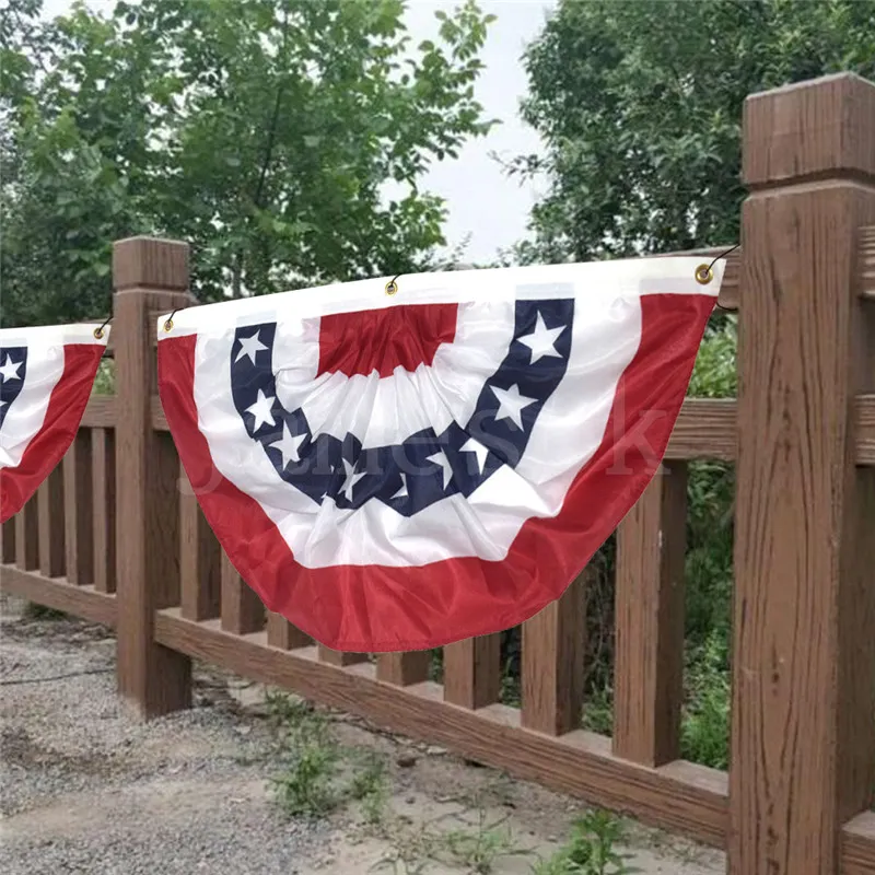 USA Pieghettata a semicerchio Fan Flag American Star and Stripes fibbia Passacavi banner Decorazione esterna Bandiera da giardino americana 90 * 45CM DA642