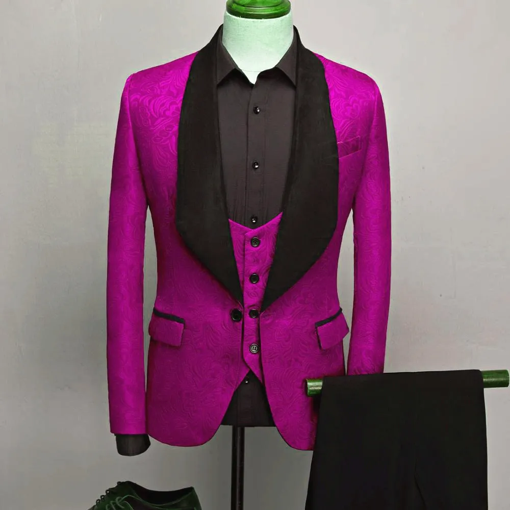 Выполненный на заказ шали отворотом Groomsmen One Button Groom Tuxedos Мужские костюмы Свадебные / выпускной вечер / ужин Шафер Blazer (куртка + штаны + Tie + Vest) W226