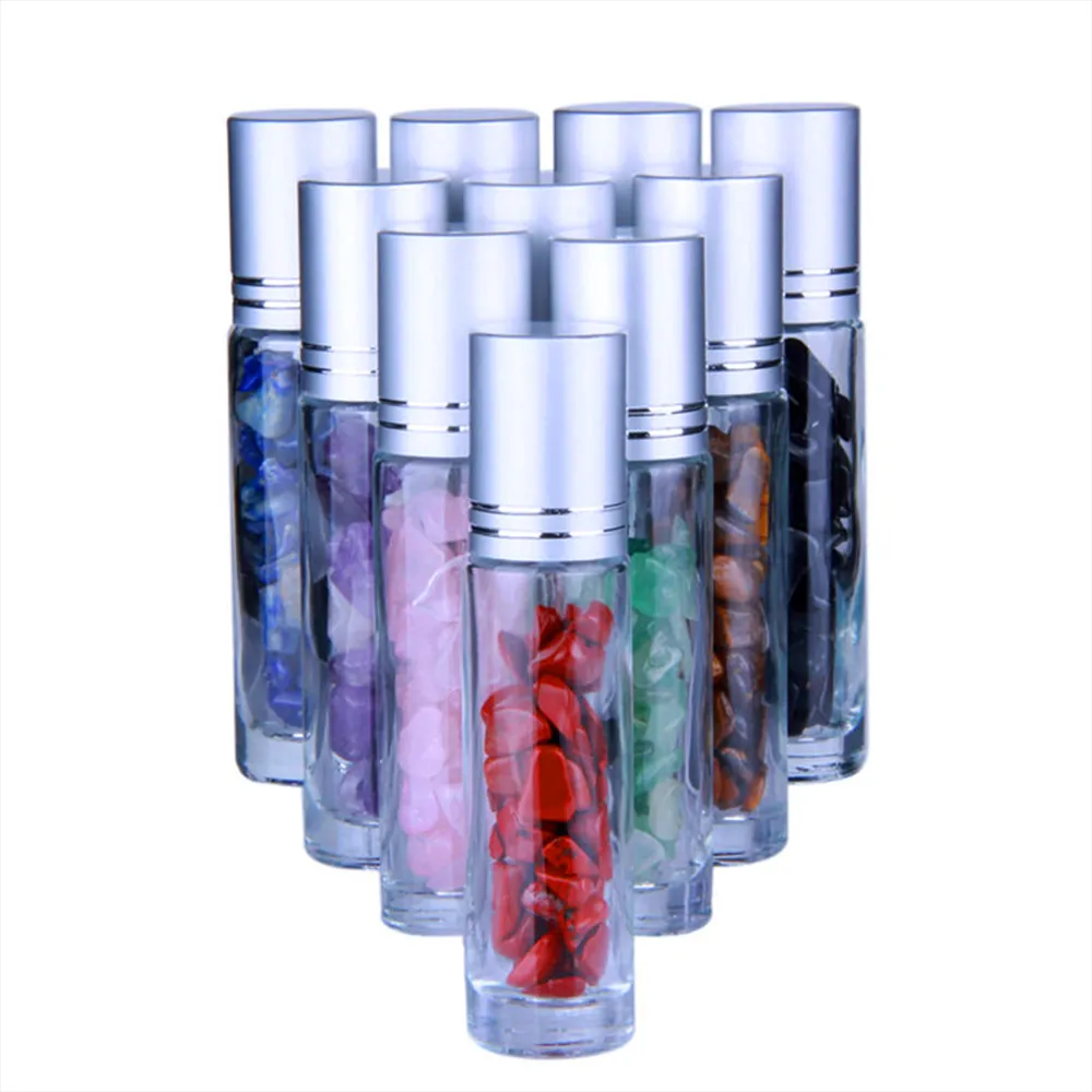 Glass Container Tubes Roll Bottle Essential Oil Bottles 10ml Gemstone Crystal Oil Roller Storage Tube for Aromatherapy (1)