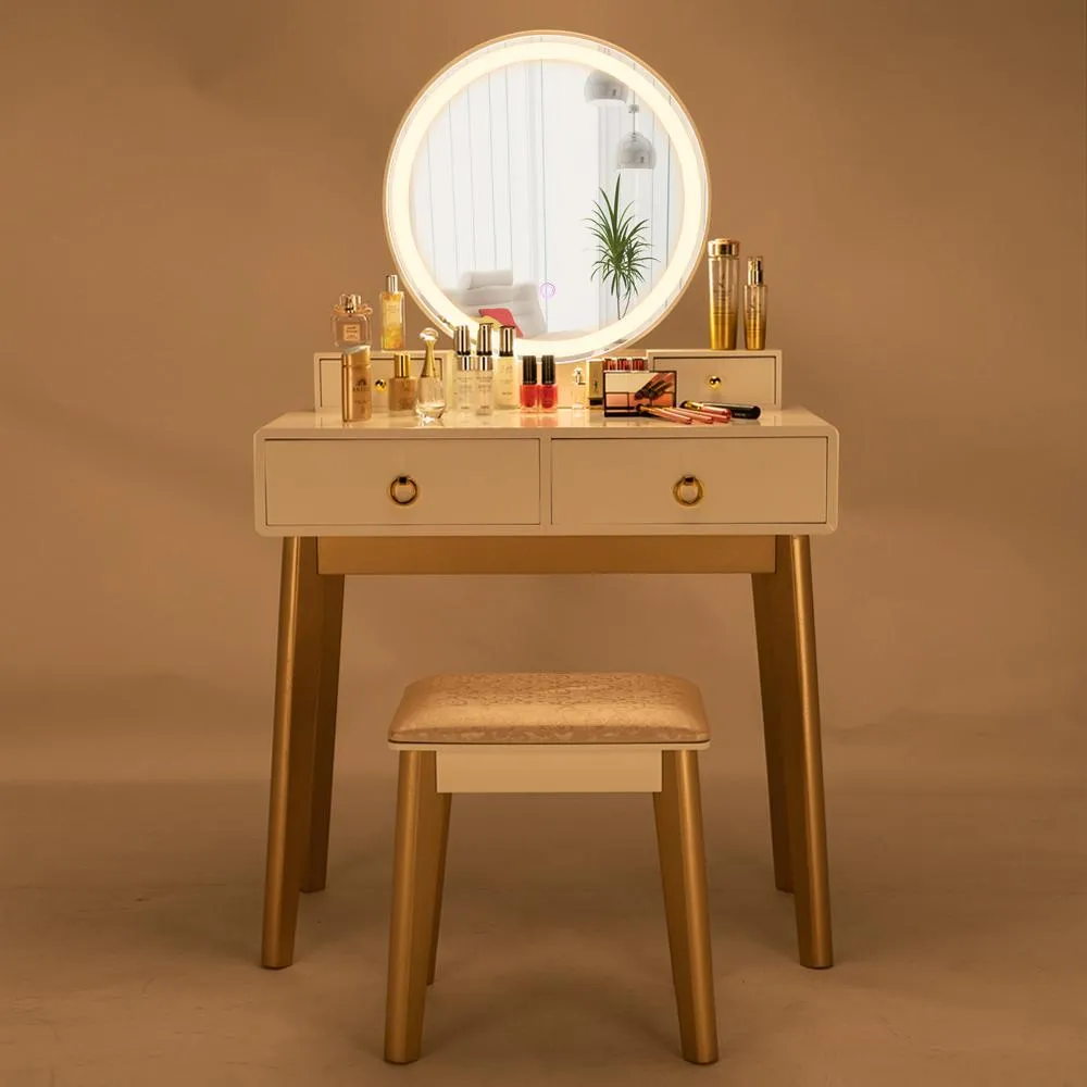 Mobilier de chambre miroir à trois volets commode avec tabouret mode moderne rangement de maquillage blanc maison dames coiffeuse