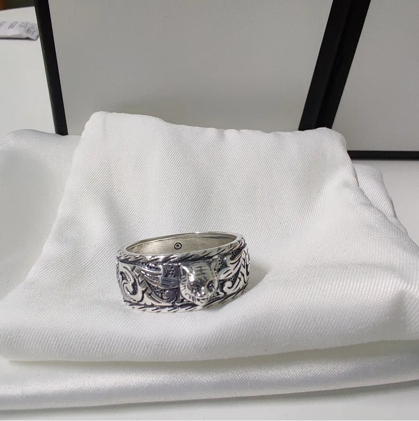 Stones Tiger Head 925 Sterling Silver Ringカップルパーソナリティレトロリングマンアンドウーマンリングファッションジュエリーサプライ