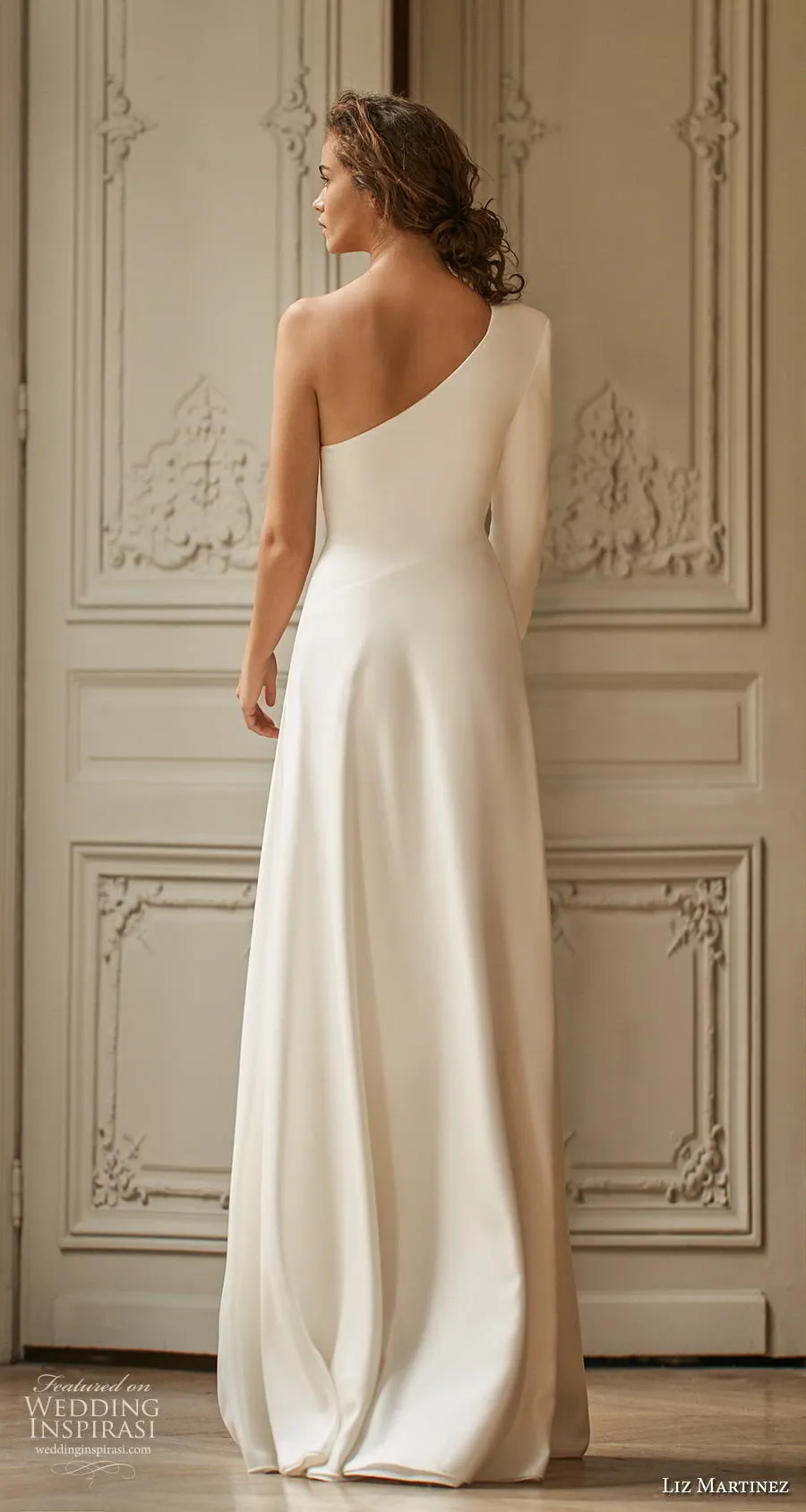 Floor Length Satin One Shoulder Steven Khalil Wedding Dress with Side Split
