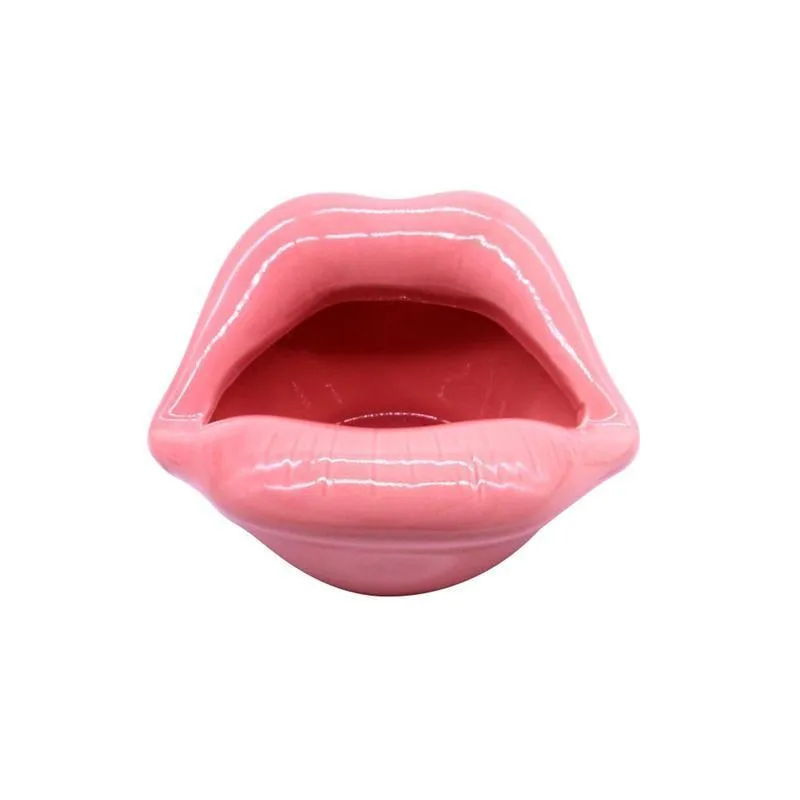 LUOEM Lip Bouche Cendrier En Céramique Nouveauté Cigarette Cendrier Titulaire Pour La Maison (Rose) T200721