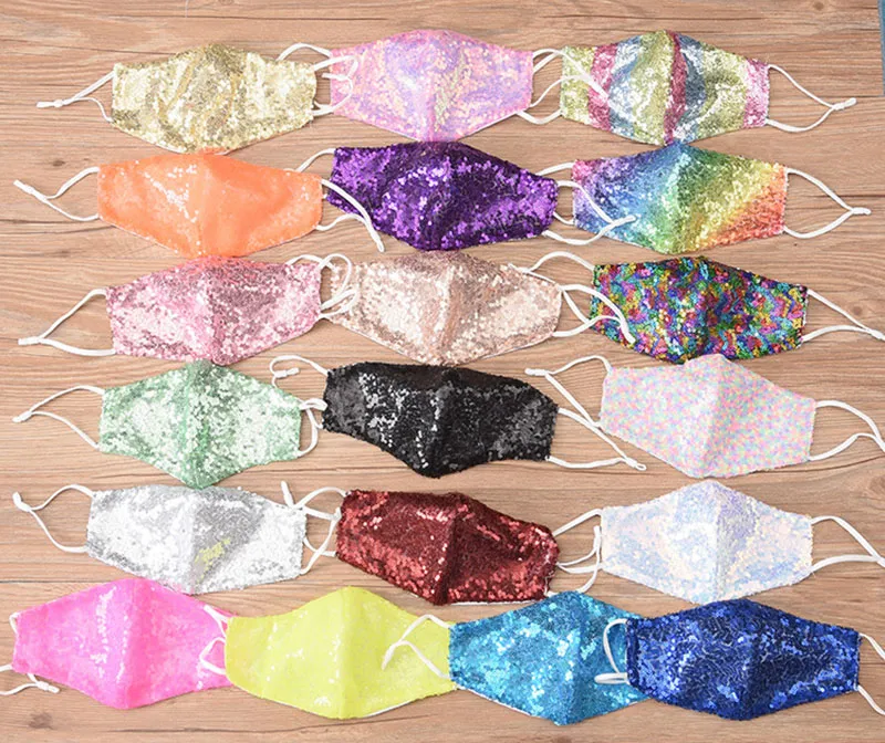 Ny Bling Bling Sequin Protective Mask Fashion Face Mask Mascherina Bocca Dammtät Tvättbar Vindtät Reuse Glitter Designer Face Masks