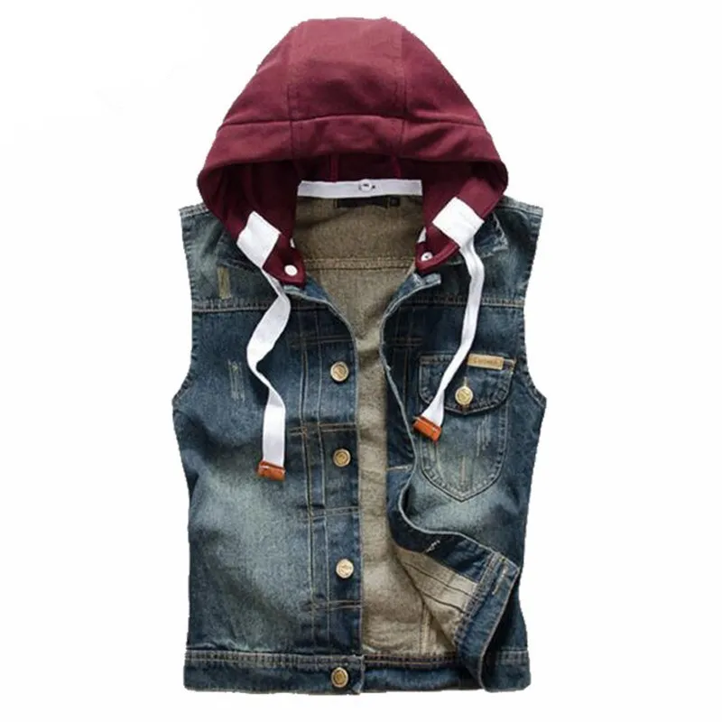 2020 Mannen Denim Vest Slim Fit Koreaanse Mouwloze Jas W/Hoed Cowboy Mannen Vest Gewassen Jeans Man nieuwe Mode Tank Top