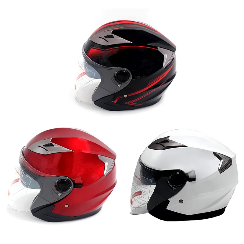 Motorradhelm + transparente Brille + Visier, 54–60 cm, rot