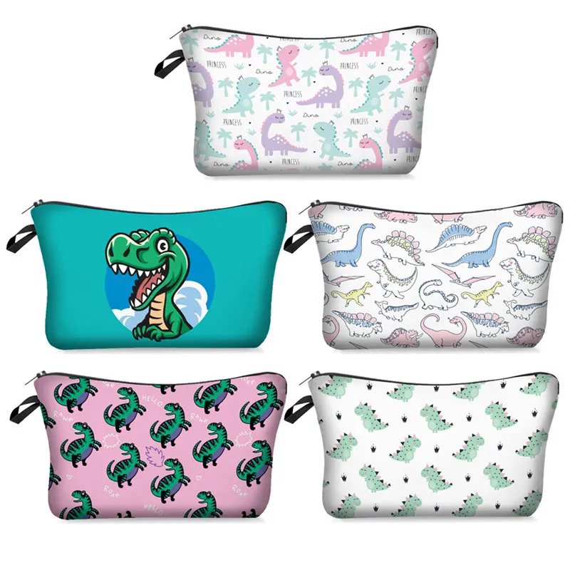 MPB009 Linda Little Dinossauro 3D Impressão Viagem Maquiagem Sacos Senhora Mulheres Saco Cosmético Bolsa de Embreagem Bolsa Pendurado Bolsa Casual