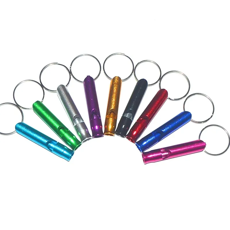 Metal Whistle Keychains Portable Self Defense Keyrings Rings Holder Fashion Car Key Chains Accessories Outdoor Camping Survival Mini Tools 8 Colors Can Choose