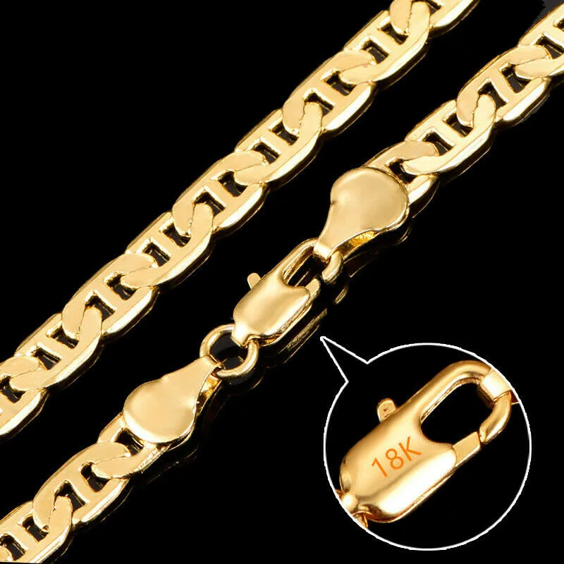 Collana flessibile Figaro con catena in oro giallo placcato reale timbrato 18k, 20quot, 6 mm, gioielli in oro pieno6613241