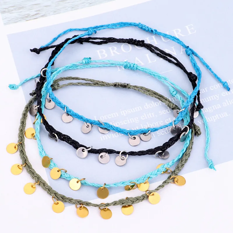 Colorful Copper Rope Braid Foot Friendship Bracelet Anklet Set Of