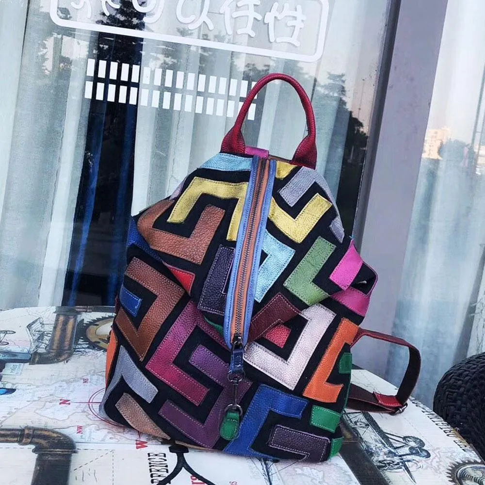 ABER peint à la main femmes sac peau de vache sac à dos 2020 nouveau rétro en cuir véritable lambrissé grande capacité sacs voyage sac à dos