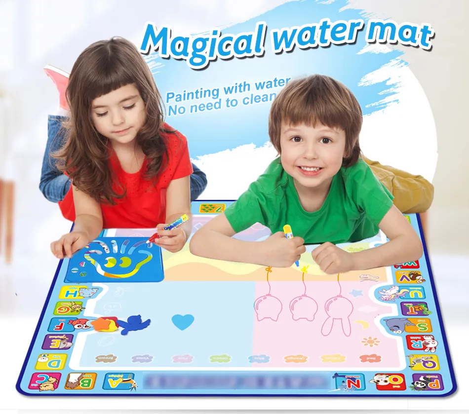 Tapis Dessin Enfant,Tapis Eau Doodle Avec 4 Stylos à Eau 7 Modèle 1 Livre  de Magie,Jouets éducatifs pour Enfants,120 x 90c