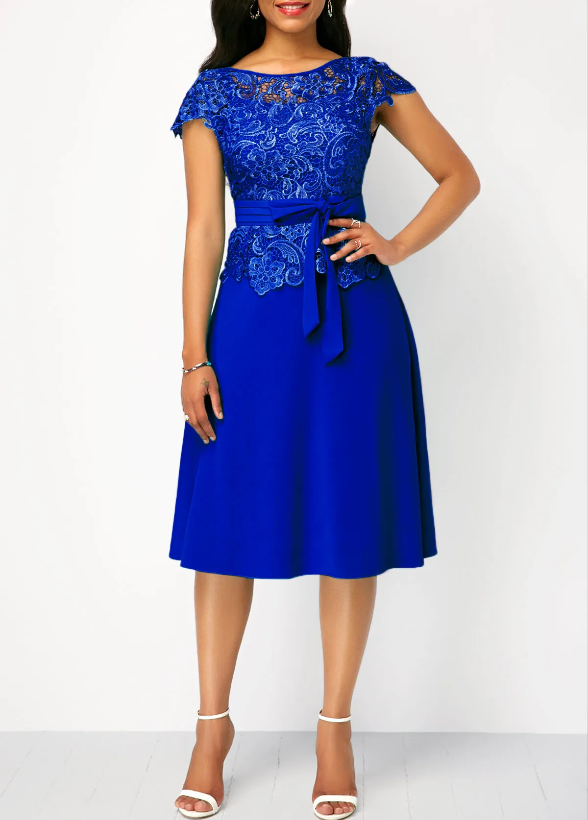 knee length dresses for ladies A-Line Midi Wedding Guest Dress with Half Sleeves main image 1