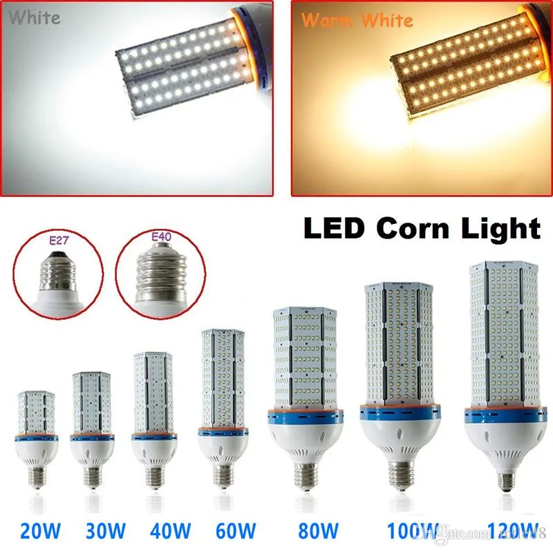 SUPER BRIGHT LED Corn Bulb E27 E40 B22 60W 80W 100W 120W LED Corn Light 360 Vinkel SMD 2835 LED Lampa Belysning 100-300V