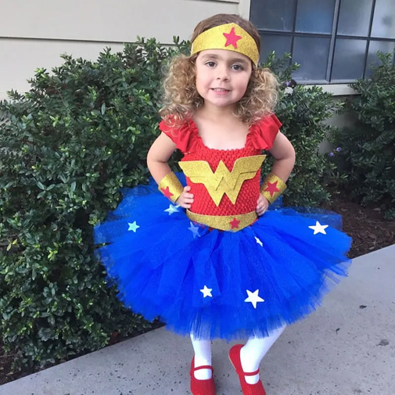 Halloween Wonder Woman Costume La Neonata Abito Da Sera Bambino Di Natale  Travestimento Cartoon Pizzo TUTU Gonna Kid Sling Cosplay Frock 2 Da 9,55 €
