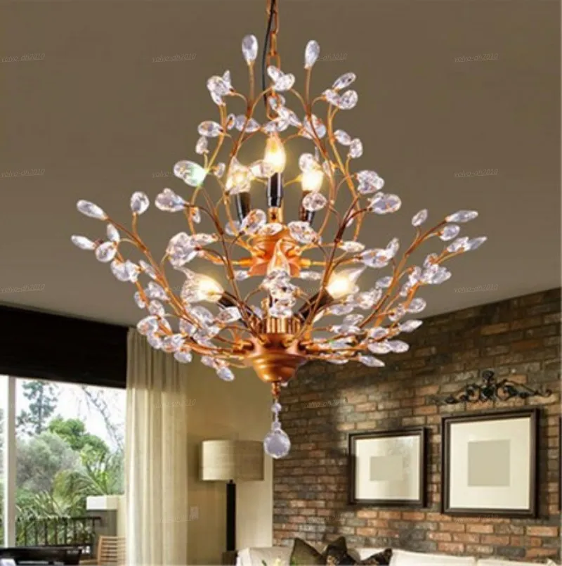 Nordic American Iron Tree LED Chandelier Pendant Lamps Suspension Lights Creative Retro Bedroom Crystal Light Modern Clothing Store Cafe Dining Chandeliers LLFA