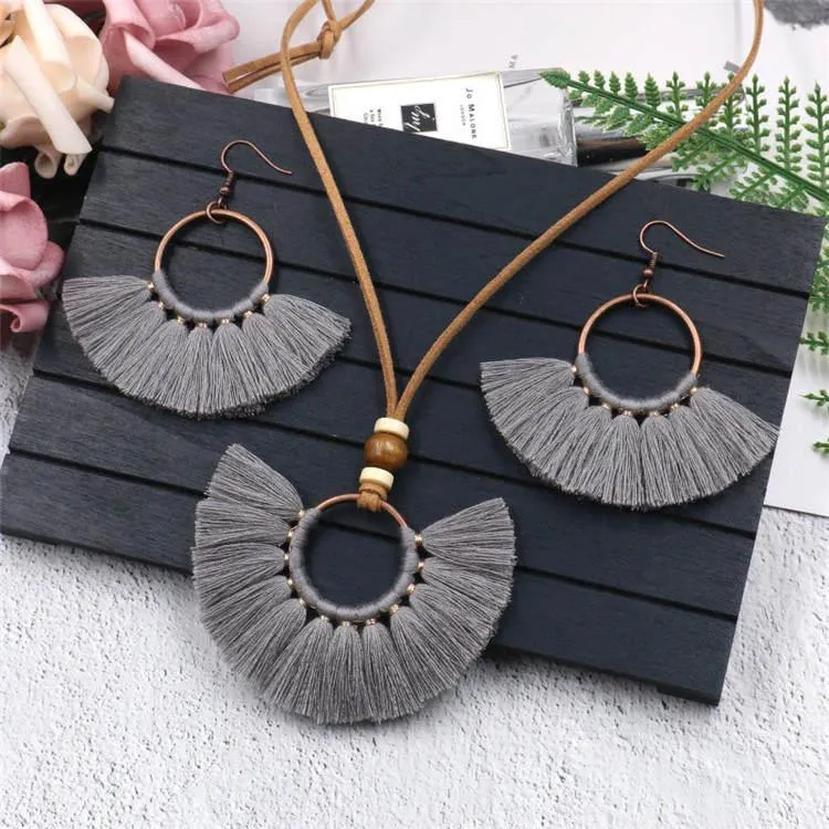 Handmade Bohemian Ethnic Circle Tassel Multiple Earrings Set For