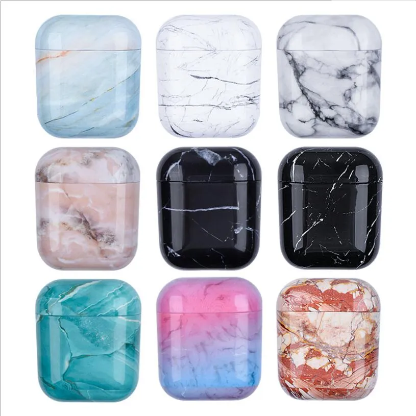 Anti knock Luxury Marble Pouch Fullt skyddskåpa För Apple Airpod Hörlurar Trådlös hörlurar för AirPods Hard PC-fodral