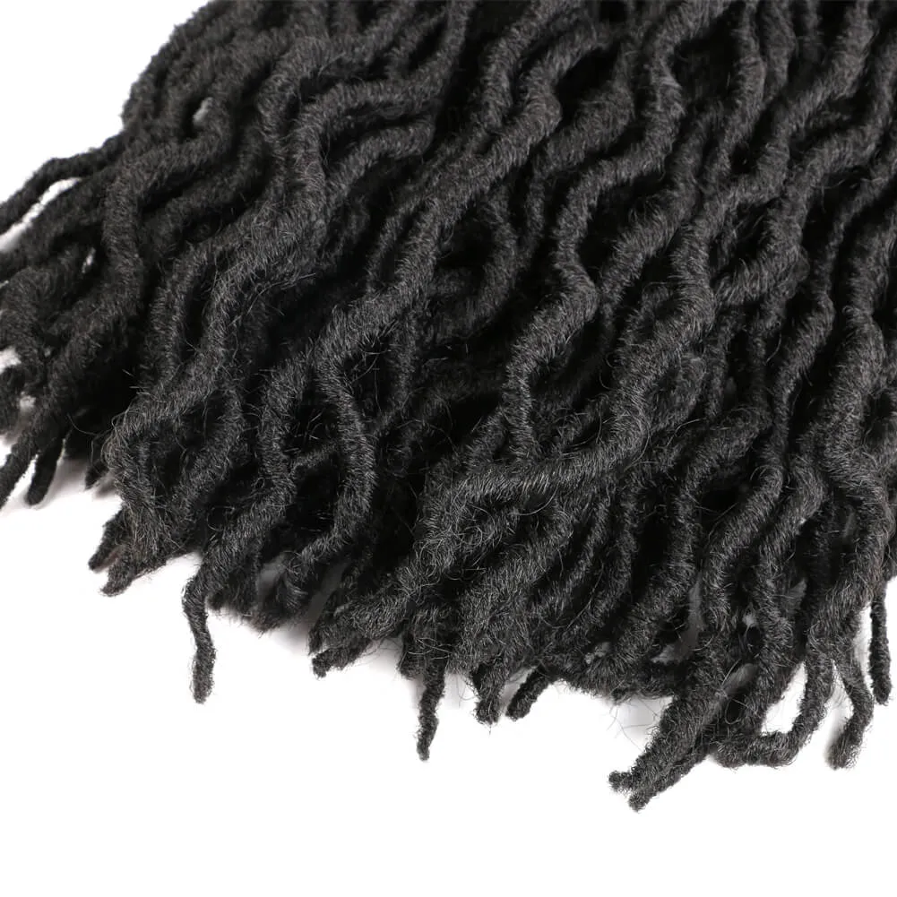 Cne nu locs crochet hår 18 tum lång svart mjuk gudinna faux locs virka hår naturliga vågiga dreadlock hårförlängningar