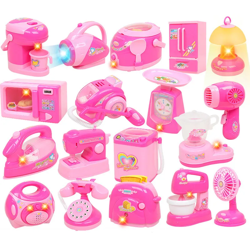 3 stks kinderen doen alsof spelen mini-simulatie apparaten keuken speelgoed roze licht-up geluid spelen huis speelgoed voor kind educatief cadeau