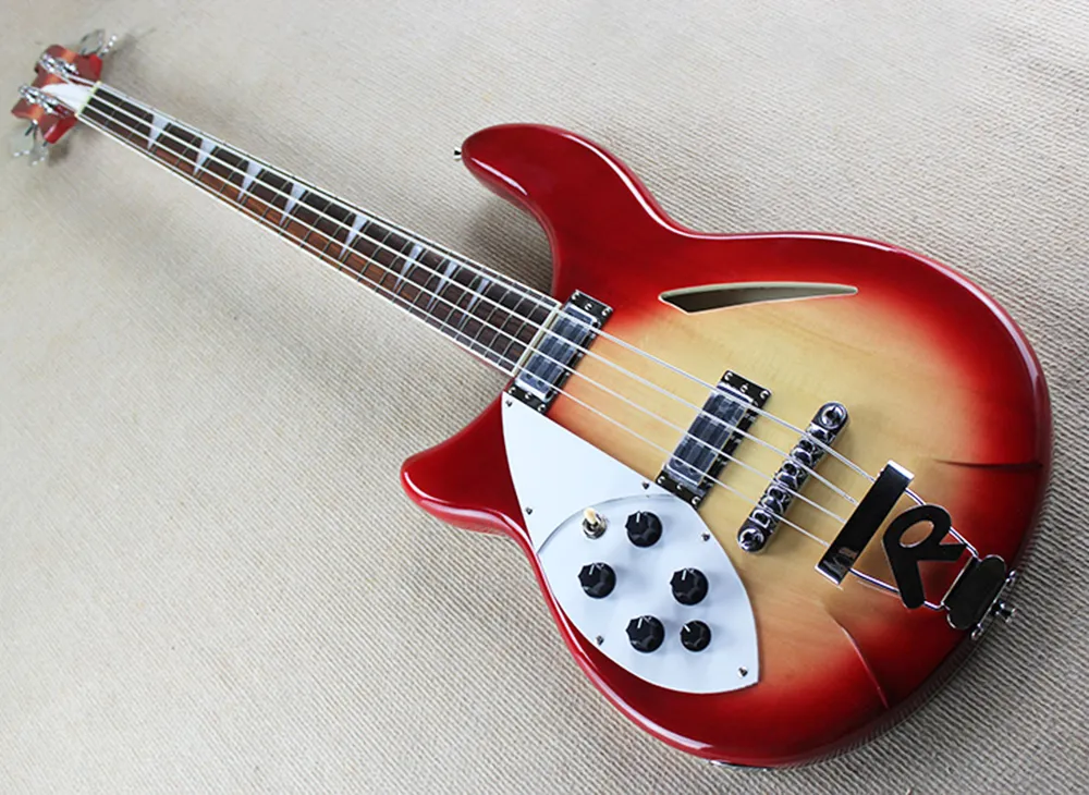 Left Handed Cherry Sunburst Semi Hollow Electric Short Scale Bass
