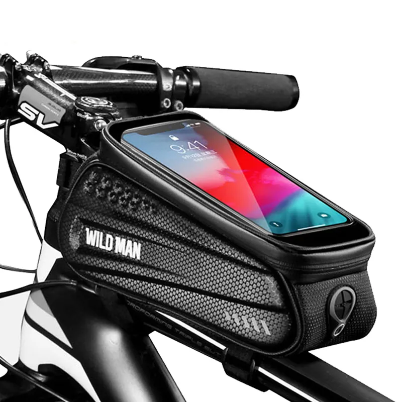 Wild Man Borsa da bicicletta impermeabile Telaio anteriore Top Tube Borsa da ciclismo 6.5 pollici Supporto per telefono cellulare Staffa di montaggio Touch Screen Bike Bag MX200717